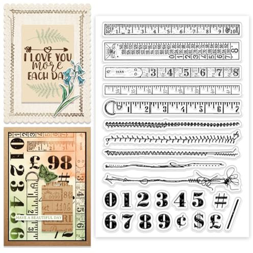 CHGCRAFT Nähen Faden Zahlen klar Stempel benutzerdefinierte Silikon klar Stempel für DIY Scrapbooking Fotoalbum dekorative Karten machen, Lineal, 6,3 × 4,33 × 0,12 Zoll