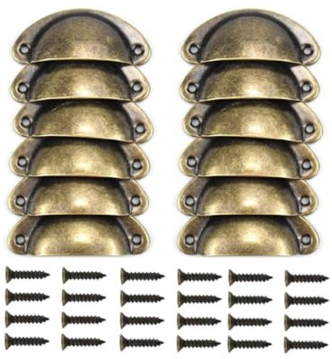 12PCS Cabinet Cup Pull Handle, Antique Brass Shell Cup Handles, Vintage Drawer Pull Handles, Semi Circle Retro Kitchen Cupboard Door Handles, Furniture Knobs Hardware with Screws for Home Office