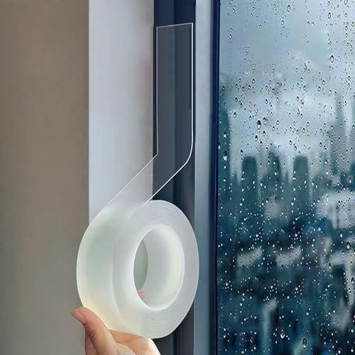 FUZVOL Window Weather Sealing Tape 5cmx10m Clear Seal and Save Tape,No Residue Strong Adhesive Waterproof Window Door Draft Isolation Sealing Tape for Winter