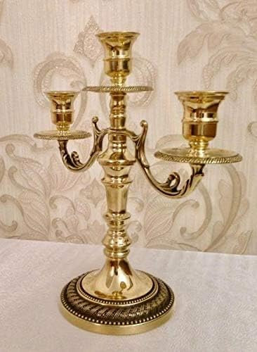 Messing ANTIK Kerzenständer Kerzenleuchter 3 armig Gold 26cm Massiv Kandelaber