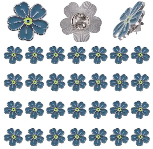 WANDIC 30 PCS Vergiss Nicht Meine Pins Alzheimer Broschen Kleine Orchideen Pins Kirschblüten Memorial Abzeichen für Beerdigung Trauer Ereignis Erinnerung