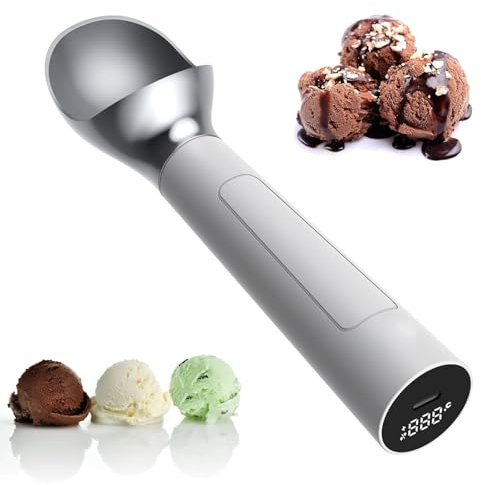 AXGCAA Smart Heated Ice Cream Scoop, Electric Heating Thermostatic Ice Cream Scooper with LED Digital Display, No Button Operation, 2 Oz Capacity, Ice Cream Scoop, Easy Scooping Hard Ice Cream