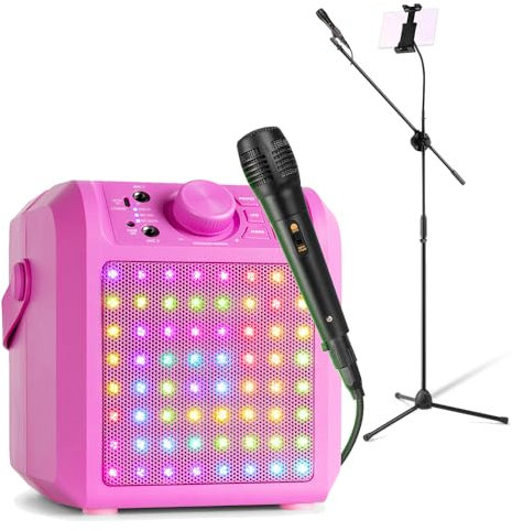 Fenton KAR50P Kids Karaoke Machine with 2 Microphones, Bluetooth Speaker, Adjustable Tablet Mount, Tripod Stand, RGB LED Lights, 50W Portable System for Parties