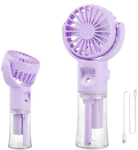 Ventilateur Portable, Ventilateur de Poche USB Rechargeable, 4 Vitesses, avec réservoir d'eau de 20ml, Portatif USB mini Fan Pour Bureau, Extérieur, Voyage (Violet)