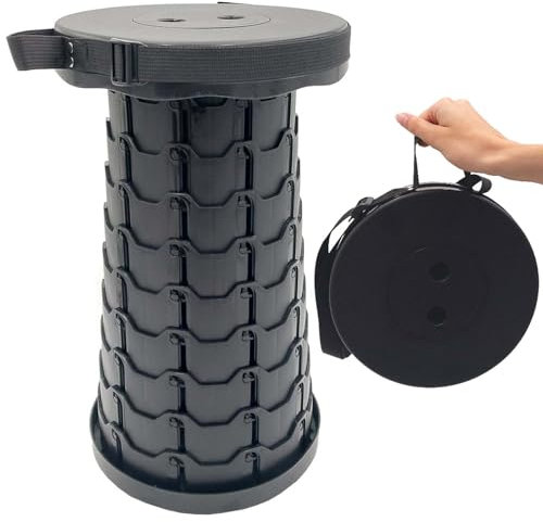 🆄🅽🆂🅴🆁 𝗧𝗜𝗣𝗣: BURI Tragbarer Teleskophocker, einziehbarer Klapphocker für Camping, Garten, Angeln, Wandern, Reisen, Grillen, verstellbare Klapphocker, maximale Traglast 150 kg | Schwarz