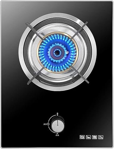 JvFbjLF Built-in Gas Hob Black Tempered Glass Gas Hob, Cast Iron 3-ring Single Burner, Flame Failure Protection(Lng)