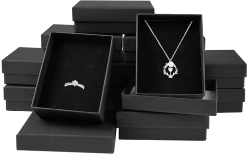 12 Stück Schmuck Geschenkbox Klein für Ohrringe,Halsketten,Armbänder, Ring | 9 x 7 x 3cm Rechteck Schmuck Geschenkboxen Schwarz mit Deckel, Schmuckkästchen aus Schwarzem Karton für Geschenkverpackungen