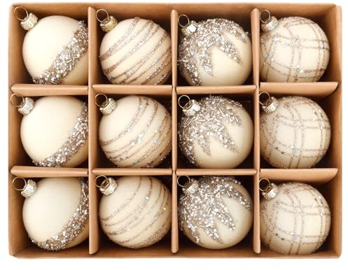 Weihnachtskugeln Samt,Weihnachtsbaum Kugeln,Christbaumkugeln,12 Stück Beige,Weihnachtsdeko Kugeln Für Weihnachtsbaum,Draußen,Rasen,Hof,Hängende Baumdekorationen