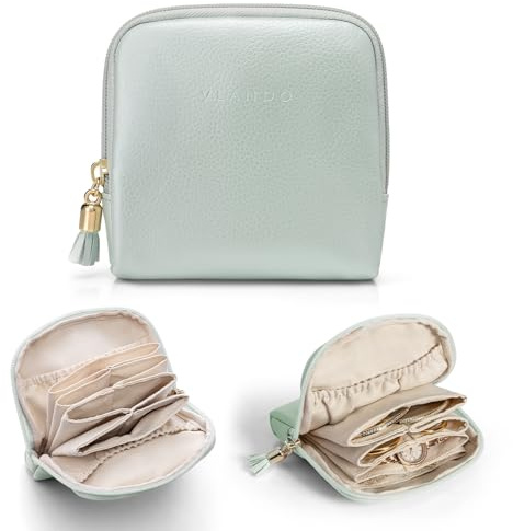VLANDO Schmuckkästchen Reise Schmuckaufbewahrung, mit 6 Tasche Für Schmuck | Travel Essentials,Geschenk für Damen,Travel Accessories,Schmucktasche Für Ohrringe,Halsketten,Ringe,Mintgrün