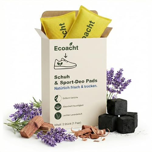 Ecoacht Schuh-Deo Pads mit Zedernholz & Lavendel – Natürliche Bambuskohle gegen Geruch, Feuchtigkeit & Silberfische – für Schuhe, Auto, Schrank, Bad (2 Stück)