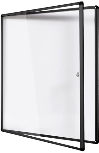 SWANCROWN Vitrine affichage 12 x A4, Panneau d'affichage en aluminium noir | Murale, Verrouillable, Interieur, Magnétique, à 3 clés 48 aimants, Tableau affichage pour entree entreprise et immeuble