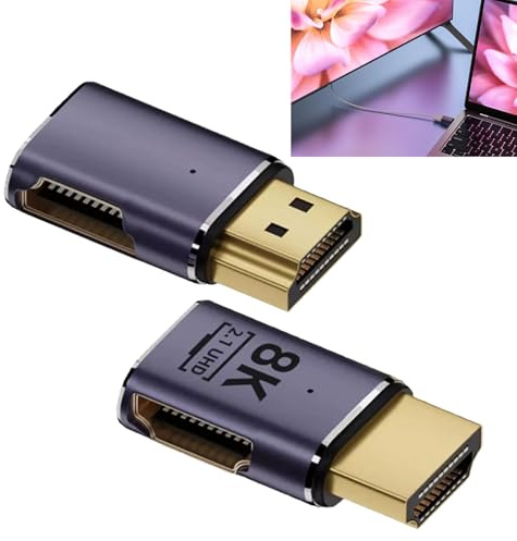 2 Pièces Adaptateur HDMI Coudé à 90 Degrés 8K HDR, Connecteur HDMI 2.1 Raccord 48Gbps avec Indicateur de LED, Extender 8K@60Hz, 4K@120Hz Femelle Hz Dolby Vision, vers Male pour HDTV, Projecteur,ARC