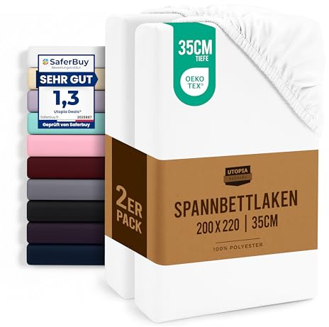 Utopia Bedding - 2er Set Spannbettlaken 200x220cm - Weiß