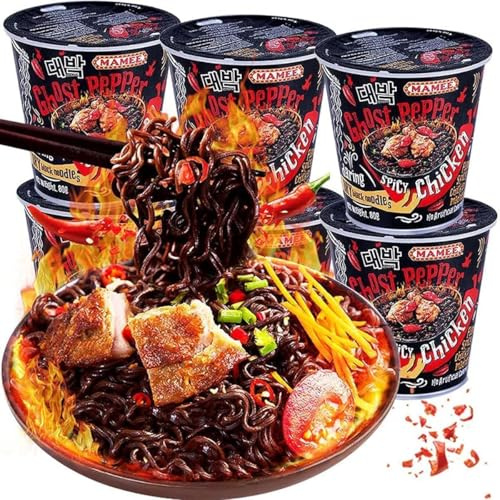 Ghost Pepper Noodles Spicy Dry Mixed Noodles 80g/barrel, 1 Million Spiciness, Hot Pepper Spicy Instant Dry Mixed (6 buckets)