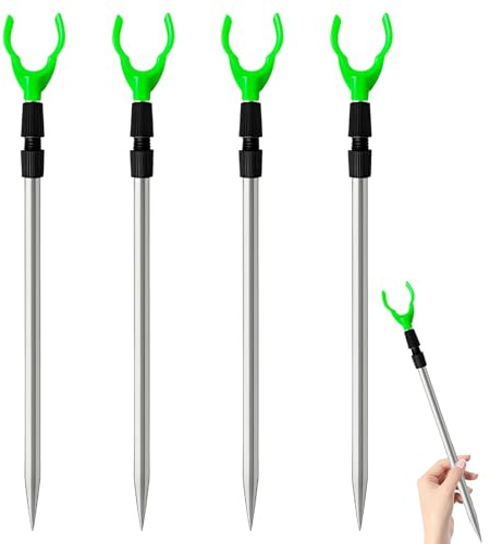4 Stainless Steel Telescopic Fishing Rod Holders | Stainless Steel Construction, Telescopic Adjustable Height, Secure Ground Stakes, Portable Fishing Gear, Multi-Rod Setup