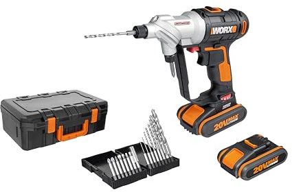 WORX WX176.3 SwitchDriver Akkuschrauber 20V-inkl.2x 2.0Ah Akkus & Schnelladegerät-hohe Produktivität durch drehbares Doppel-Bohrfutter-Abrutsch & Materialbeschädigung vermeiden-mit 6tlg.Bohrer-&Bitset