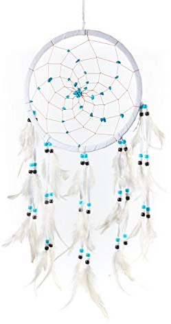 Pink Pineapple Dreamcatcher mit Federn: Handgemachter Traumfänger Veganer Wildleder mit Türkis Steinen - Vielen farben - Großer Traumfanger Mit 22 cm Durchmesser und 60 cm Lang (Weiß)