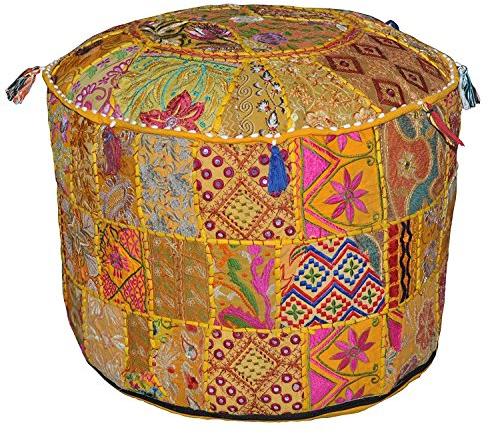 Sophia Art Indischer Pouf Hocker Vintage Patchwork verziert mit Patchwork Wohnzimmer Ottomane Bezug, 55,9 x 35,6 cm, nur Bezug, Füllung nicht im Lieferumfang enthalten