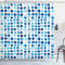 ABAKUHAUS Aquarell Duschvorhang, Hand gezeichnete Kreise Zellen, Stoffliches Gewebe Badezimmerdekorationsset mit Haken, 175 x 220 cm, Blau Hellblau