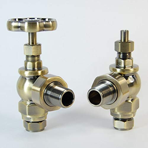 Plumbers Choice Rosa Angled Traditional Manual Radiator Valves Antique Brass
