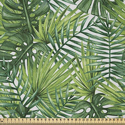 ABAKUHAUS Blatt Stoff als Meterware, Baum-Blätter Aquarell, Microfaser Stoff für Dekoratives Basteln, 1M (230x100cm), Hellgrün und Dunkelgrün