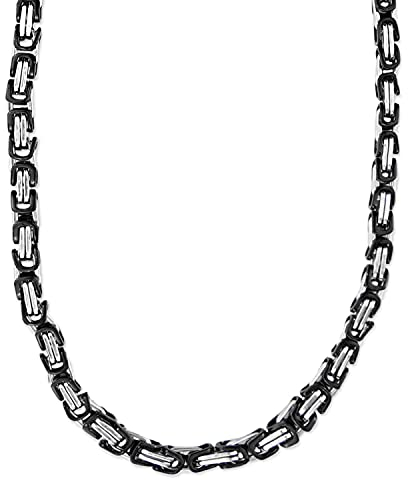 König Design 6 mm Königskette Armband Herrenkette Männer Kette Halskette Panzerkette, 45 cm Silber/Schwarz Edelstahl Ketten