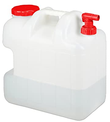 Relaxdays Jerricane d’Eau avec Robinet, Couvercle à Visser, bidon à Eau de Camping, 25 L, sans BPA, Blanc-Rouge