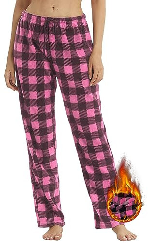 YUSHOW Lot de 1 Pantalon de Pyjama Femme en Polaire Hiver à Carreaux Bas de Pyjama Chaud Doux et Confortable,Rose,M