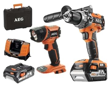 AEG, trapano a percussione compatto, 18 V, Brushless – 2 batterie 2,0 Ah – 1 caricatore – 1 lampada 18 V – BSB18C2BL-X02CKIT2