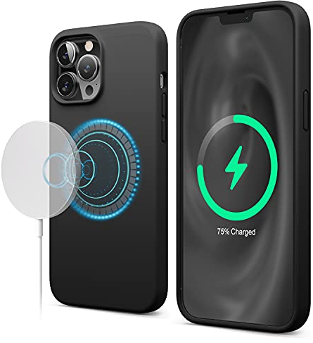 elago Magnetic Silicone Case Compatible with iPhone 13 Pro Max Case (6.7) Compatible with MagSafe, Built-in Magnets, Premium Silicone, Protective Cover, Compatible with MagSafe Accessories (Black)