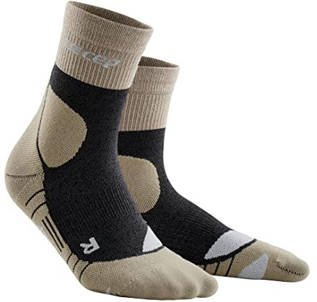 CEP - HIKING MERINO MID CUT SOCKS REDESIGN für Herren | Knöchellange Wandersocken mit Kompression | Trekkingsocken für optimale Trittsicherheit in Sand/Grey | Größe III | M