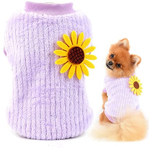 SMALLLEE_LUCKY_STORE Pet Sunflower Pullover Knitted Sweaters Jumpers for Small Dogs Cat Girls Cozy Soft Shirt Sweatshirts Warm Winter Coat Cute Puppy Yorkie Chihuahua Clothes