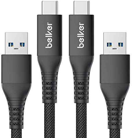 Maxonar Câble Charge USB C 2 pièces données 10Gbit/s Câble de Voiture USB A Android (2m/6,6ft) QC3.0 Câble de Transfert de données à Charge Rapide 3.1A pour Samsung S23 Note20 Z Flip5 Pixel 8 noir