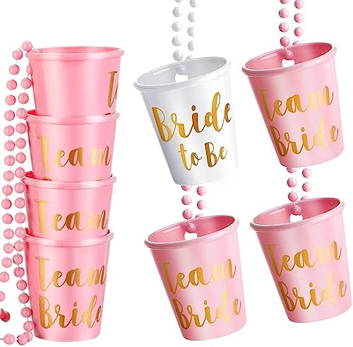 通用 Bachelorette Shot Glass Necklaces 8 Pack, Groom and Bridal Shot Glass Necklaces for Hen Party Bridal Shower Wedding Bachelor Party Pink and White Neck Hanging Shot Glasses