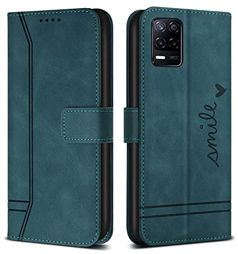 Bravoday Hülle für Oppo Realme 8 5G, PU Ledertasche Handyhülle Flip Schutzhülle Kompatibel mit Oppo Realme 8 5G, mit Kartenfäch & Kickstand, Grün