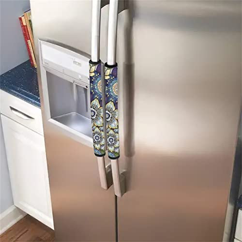 Kuiaobaty Set di 2 copri maniglie per frigorifero, motivo floreale, stile vintage, per frigorifero, forno, lavastoviglie