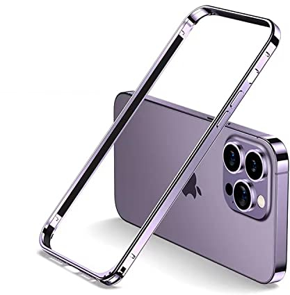 Aluminum Metal Bumper Frame Hard Case for iPhone 15/14Pro/15/14/Pro Max, Slim Armor with Soft Interior, Raised Edge Protection (Purple, 6.1 Inch iPhone 14 pro)