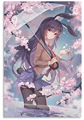 QITEX Wanddeko Wohnzimmer Mai Sakurajima Bunny Cute Girl Anime Leinwand Poster Schlafzimmer Dekor Sport Landschaft Büroraum Dekor Geschenk Leinwand Poster Wandkunst 40x60cm Kein Rahmen