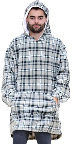 A2Z Unisex Mens Ladies Oversized Hoodie - Snuggle 955 Grey Tartan. Adult