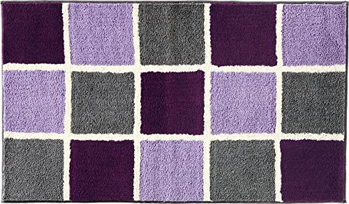 REDBEST Badematte, Badteppich, Badvorleger karo Los Angeles - rutschhemmend, Flauschiger Flor, pflegeleicht, für Fußbodenheizung geeignet - aubergine Größe 70x120 cm