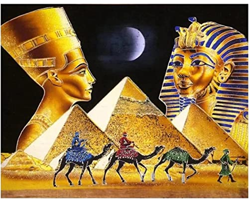 YSCOLOR Diamant Painting Diy 5D Diamant Malerei Kits Rundbohrer Ägypten Königin Pyramide Kamel Volle Strassstickerei 30x40cm