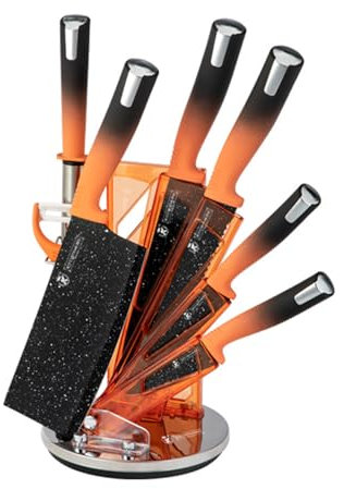 HRZZEOKV Ensemble de 8 Acrylique avec Bloc à Couteaux - Ensemble de Couteaux de Cuisine en Acier Inoxydable Sharp - Ensemble de Couteaux de Chef Professionnels,Rouge