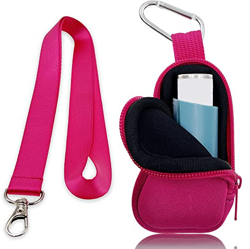 LeoTube Halter Neopren Reiseetui für Asthma Inhalator, Praktische Mini-Tasche für Inhalator für Erwachsene und Kinder, Inhalator nicht im Lieferumfang enthalten (Hot Pink)