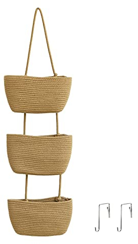 DYOUen Vielseitiger Hänge-Organizer aus gewebtem Baumwollseil für Bad, Kinderzimmer und Schlafzimmer (Grasgelb)