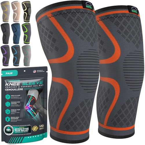 MODVEL Knee Support Compression Sleeve Women & Men - 2 Pack, Running Knee Brace, ACL & Arthritis Pain Relief, Joint Pain, Meniscus Tear, & Every day use (3XL)