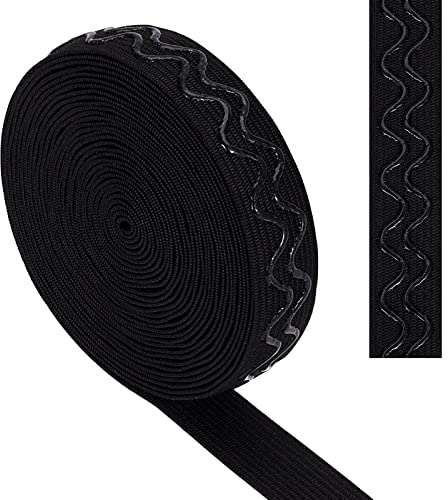 GORGECRAFT 10 Yards Schwarzes Rutschfestes Elastisches Silikon-Greiferband 20 mm Wellen-Greiferband-Gurtband Dehnbare Riemenspule Wellenband-Rollenband Flacher Bund Für Kleidung Kleidungsstück Shorts