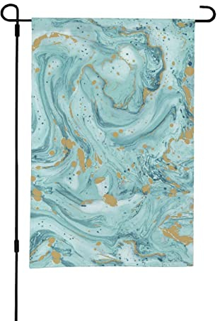 TOPUNY Azurite Teal and Foil Gold Oil Marble Pattern printed Welcome garden banner 12x18, patio lawn outdoor decoration flag