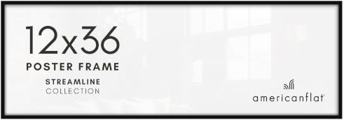Americanflat 12x36 Picture Frame with Polished Plexiglass - Streamline Collection - Thin Border Picture Frame for Wall Display - Hanging Hardware Included - Black | Polished plexiglass front, hangs vertical or horizontal, sawtooth hangers included, secure turn-tab backing