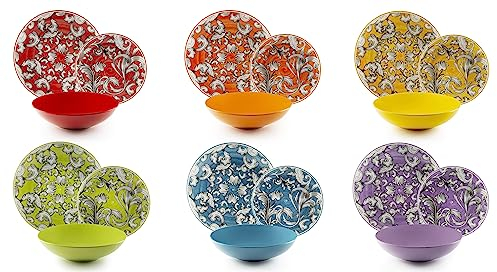 Excelsa Scirocco Servizio Piatti 18 Pezzi, Porcellana e Stoneware, Decoro Multicolore, 6 Persone