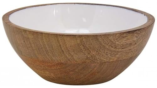 Saladier en manguier et résine blanche Diamètre 18 cm